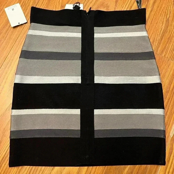 NWT HERVÉ LÉGER KNIT BANDAGE MINI SKIRT Ash Multi Stripe M - Picture 4 of 5